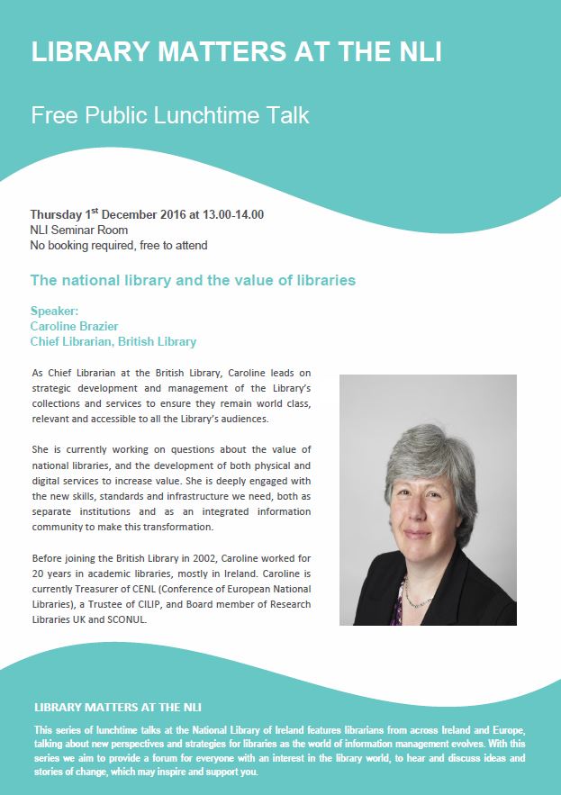 NLIreland's tweet photo. Find out about @libraryweek2016 here: https://t.co/2Xnpixy901. We have Caroline Brazier of @britishlibrary giving a lecture at NLI #liw2016 https://t.co/LNykL7zNDe