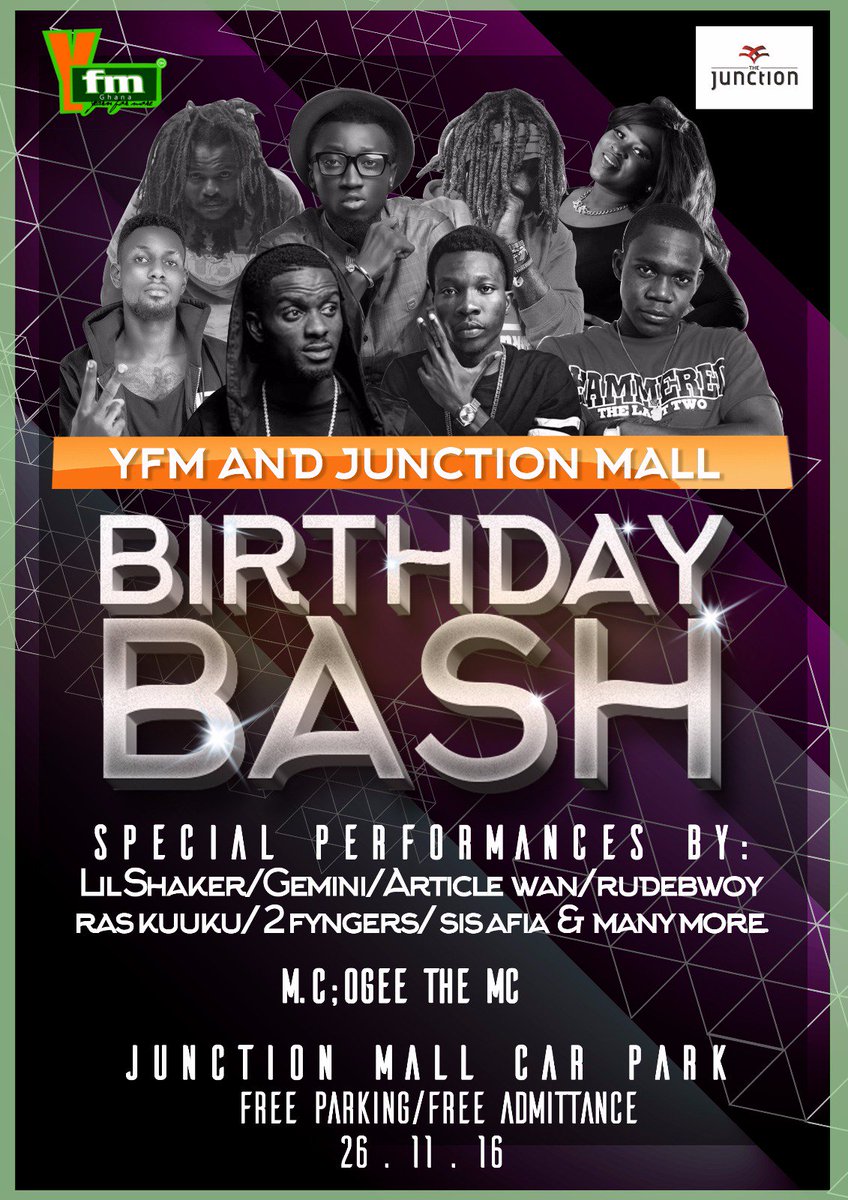 Y1079FM's tweet photo. ⭐⭐⭐ 
Get Ready 4 A Raving Weekend With #YfmGhana &amp; Artistes Lined Up On The Poster as we Celebrate Junction Mall's Birthday with A Bash.Free https://t.co/XfFHdgmRv3