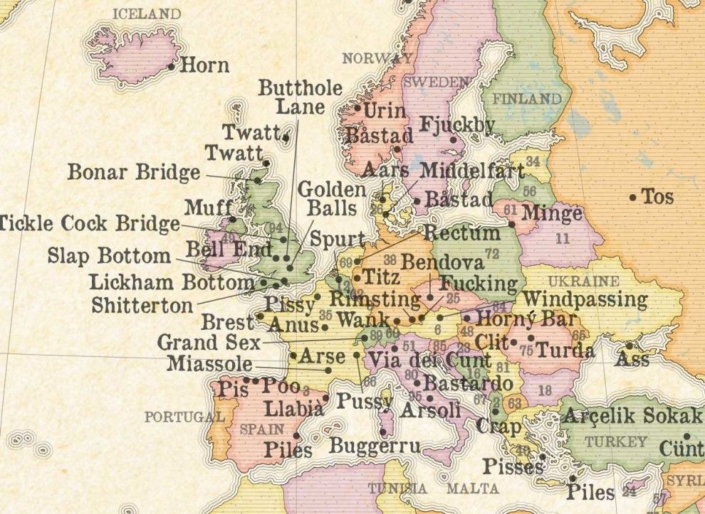 UberFacts's tweet photo. Someone made a map of every place with a rude name in the UK, US and Australia... (via MarvellousMaps) https://t.co/5Dk6rrV5Ct