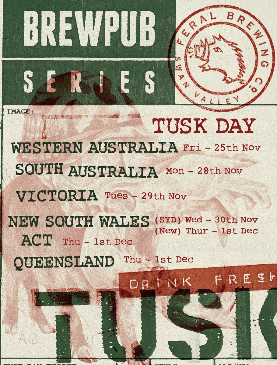 FeralBrewing's tweet image. What's Happening? #Tuskday2016 check our Facebook event page for your Tuskday venues around Australia @TheCraftyPint @ozbrewsnews