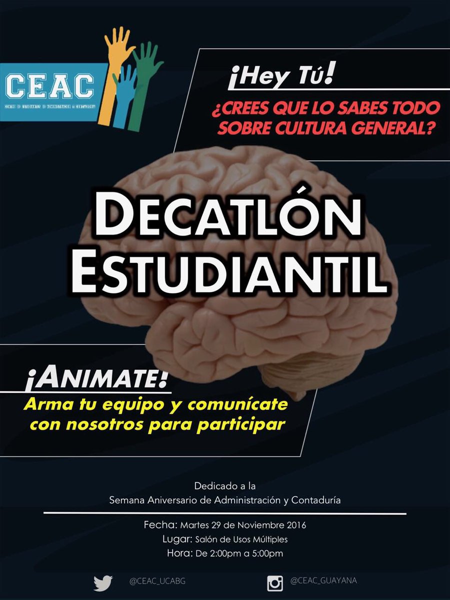 CEAC_UCABG's tweet photo. ¿Crees que lo sabes todo? Pues arma tu equipo y demuéstralo 🤓🤓📚📚 ¡Te esperamos! https://t.co/nOTprxQo4j