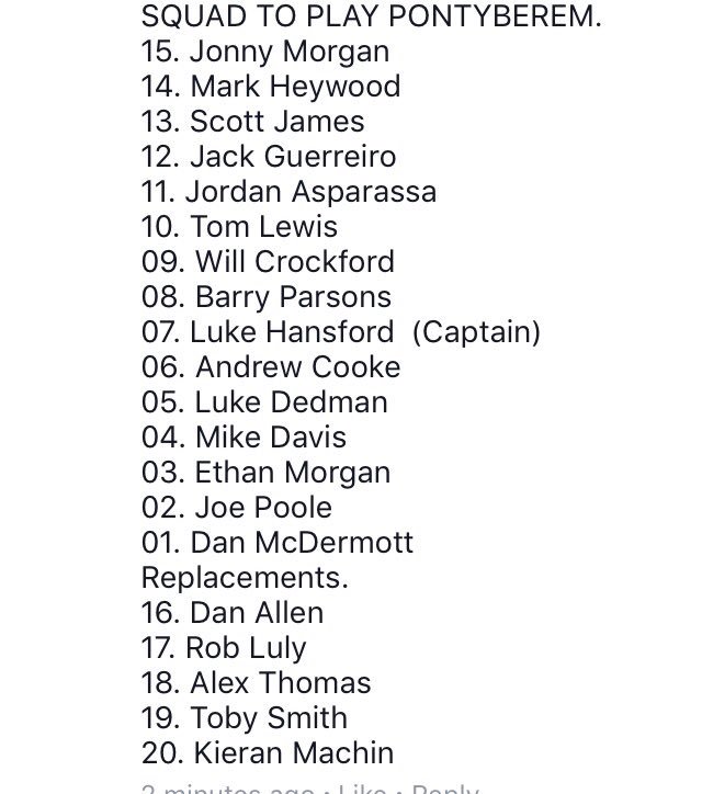 Squad for Saturday! 🔴⚫️ #💪🏉