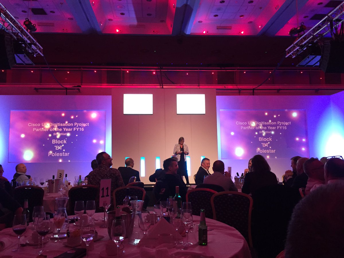 TomAFisher's tweet photo. Absolute pleasure to pick up @CiscoUKI Digitisation Project Partner of the Year FY16 tonight #CiscoUKPF17 #Digital #TeamBLOCK @BLOCKHealth https://t.co/BmaZxrkjga