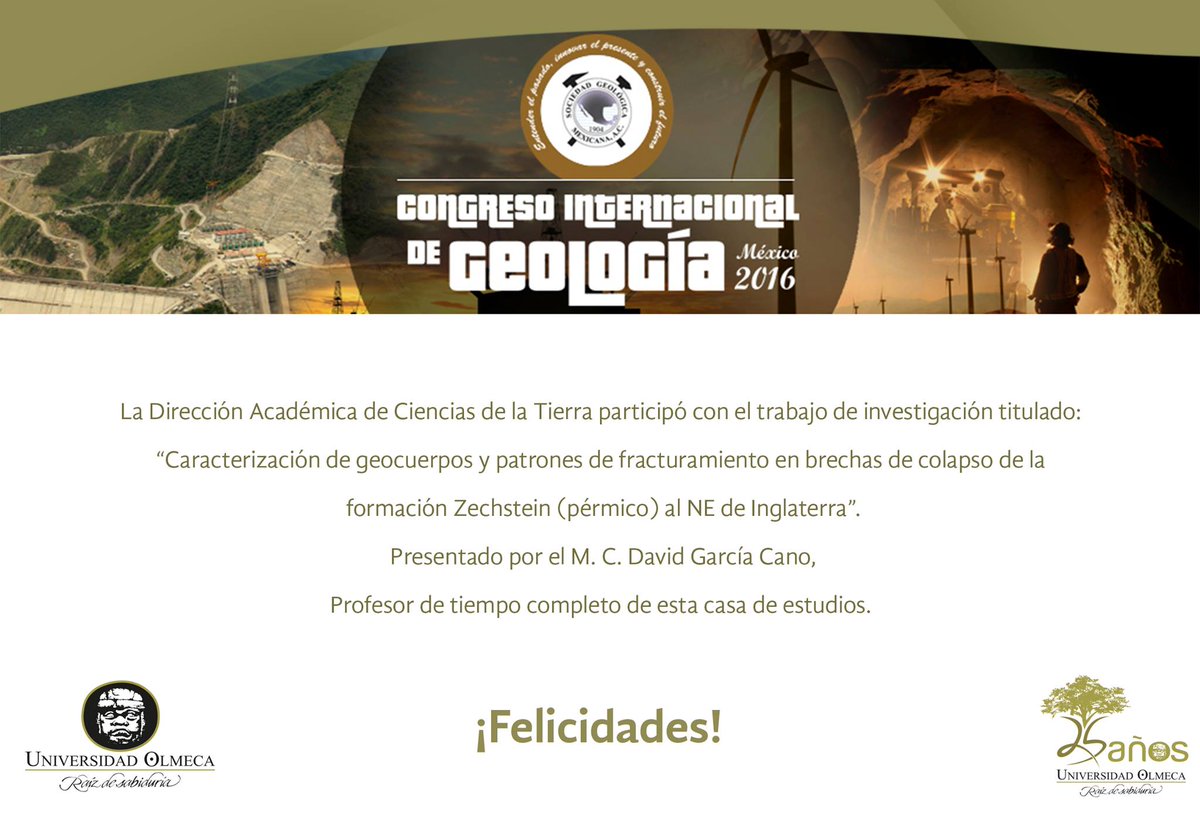 UOlmeca's tweet photo. Felicitamos a la Dirección de Ciencias de la tierra por su intervención en el Congreso Internacional de Geología 2016. #SomosUO https://t.co/SRzTER9K3m