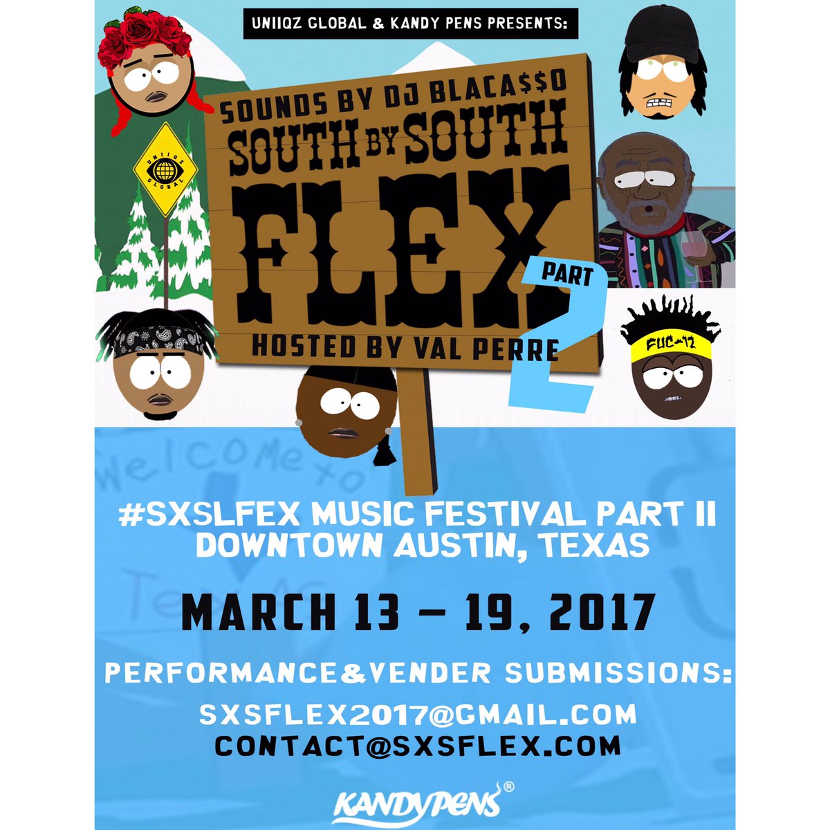 theflexfest's tweet photo. #SXSFLEX 2017 Music Festival
3/13-3/19 #ATX All Performance &amp; Vendor Submissions: Contact@Sxsflex.com 
Sponsored by @Kandypens https://t.co/xUSpsahxUC
