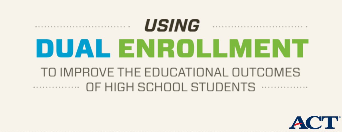 ACT's tweet photo. High school graduates who enter #college with credits from dual enrollment are more likely to be successful in college. https://t.co/dMHCkSQk7x