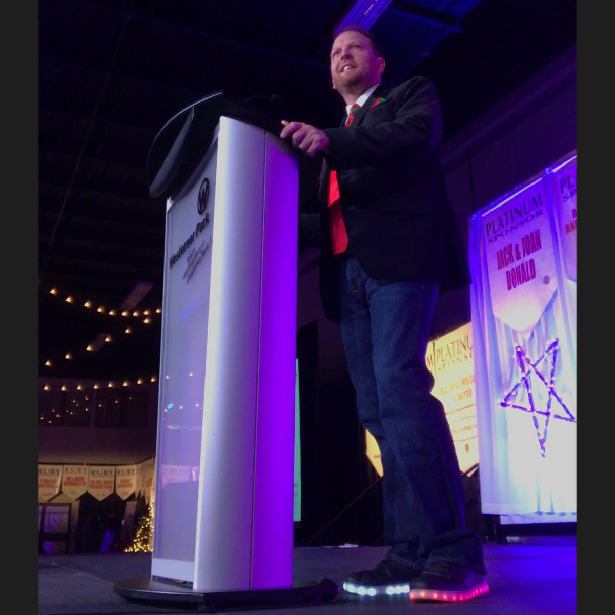 joewhitbread's tweet photo. On stage, hosting at the 23rd annual @RDTreeFest #BusinessLunch @WesternerPark today. #RDFoT https://t.co/0k2abn38oW