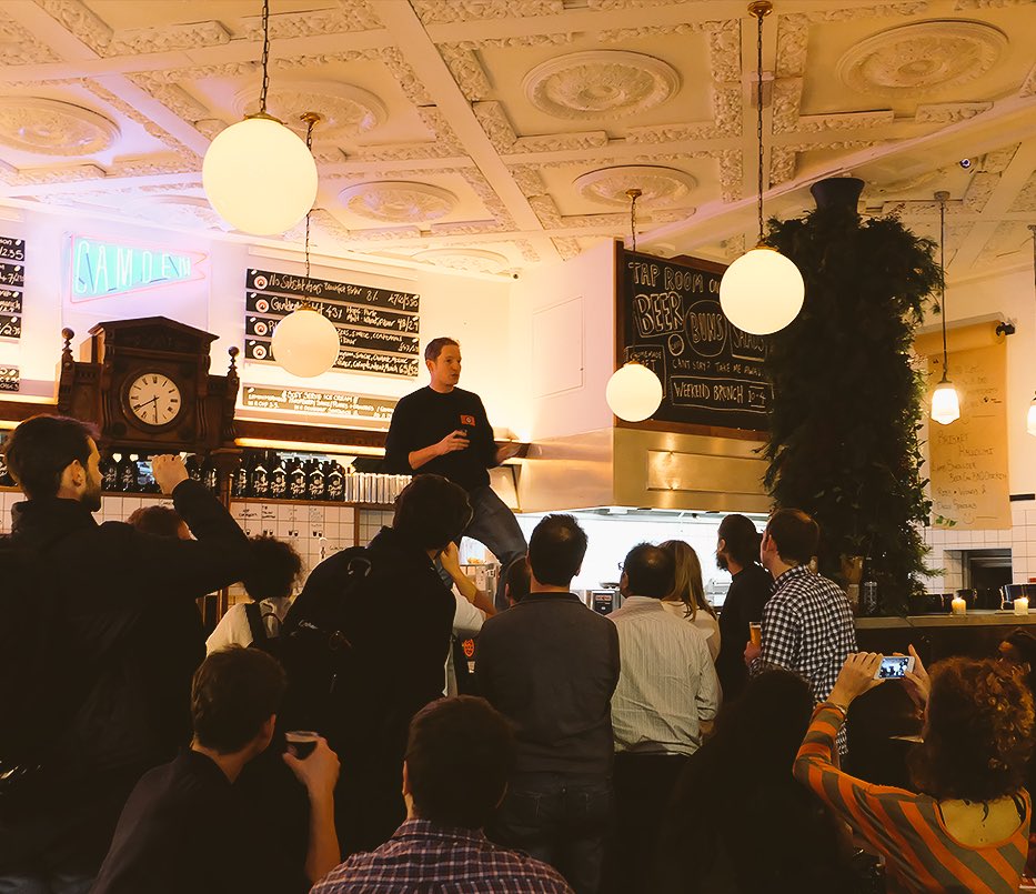 CamdenBrewery's tweet photo. Here's @CTB_Rob doing his thing launching #Beer2016! 7 different malts aged in 3 different barrels for 12 months - it's here (and delicious) https://t.co/pnlNCotf5d