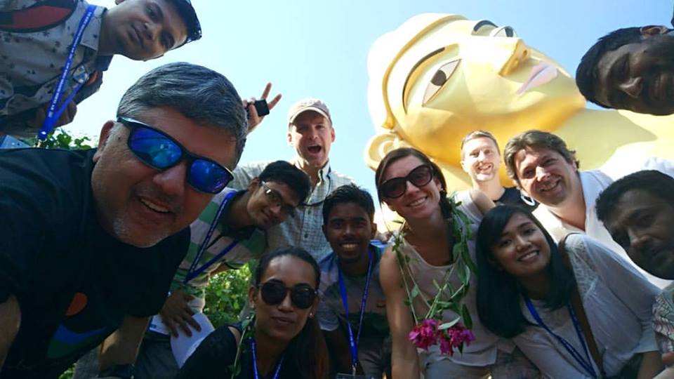 oneplanetblog's tweet photo. Photobombed by the Buddha! #ntff2016 #visitbangladesh2016 #coxrocks #coxsbazar #Bangladesh #teamwork #fun https://t.co/3xsA1zmR1D