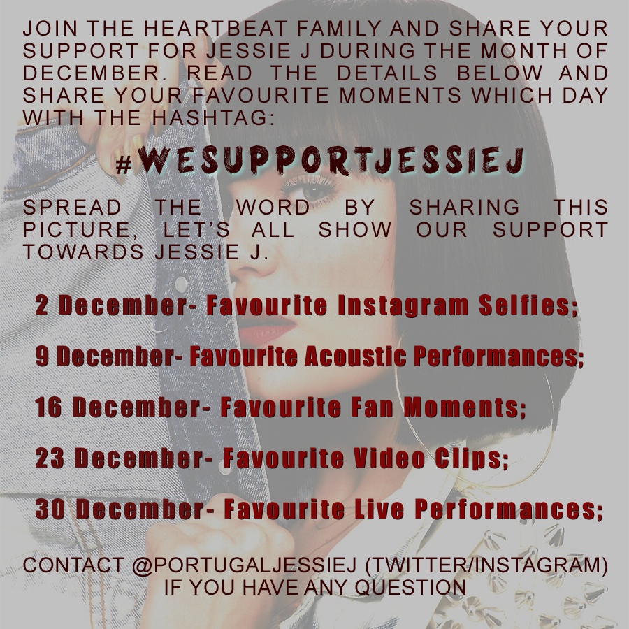 PLJessieJ's tweet photo. #HARTBEATS❗In the month of DECEMBER we want to show our support for @JessieJ. But we need your help! U are all invited to this project 💛 #RT https://t.co/NLg8PJgHww