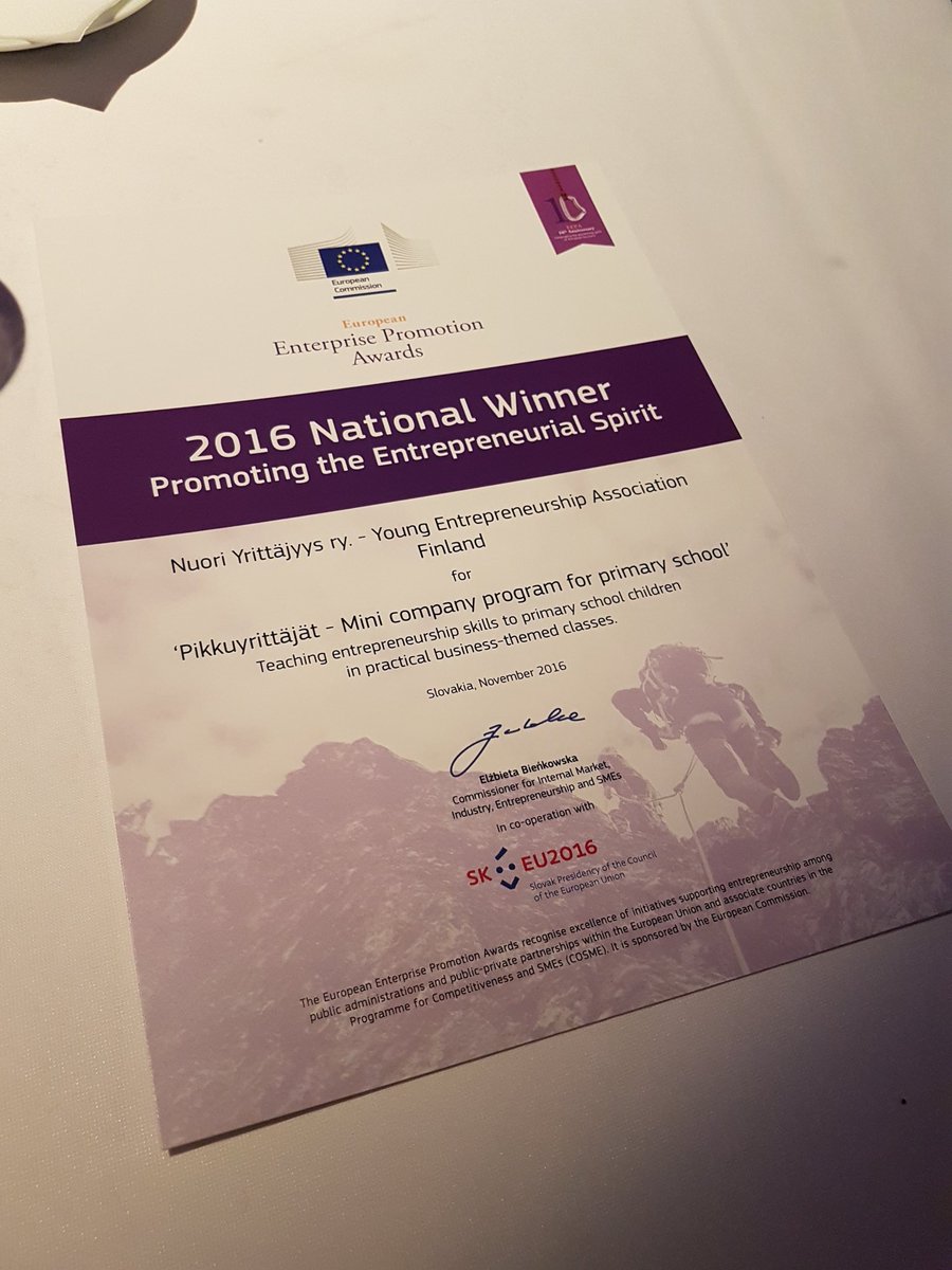 pikkuyrittajat's tweet photo. #Pikkuyrittäjät National Winner #smeassembly2016 #smeweek2016 #Bratislava https://t.co/bLxDPw0anM