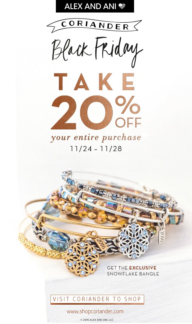 ShopCoriander's tweet photo. Our Black Friday (and Thurs, Sat, Sun, Mon...) event has already started in #Collingwood - enjoy 20% off the purchase of Alex and Ani! https://t.co/tdCUlEAYdO