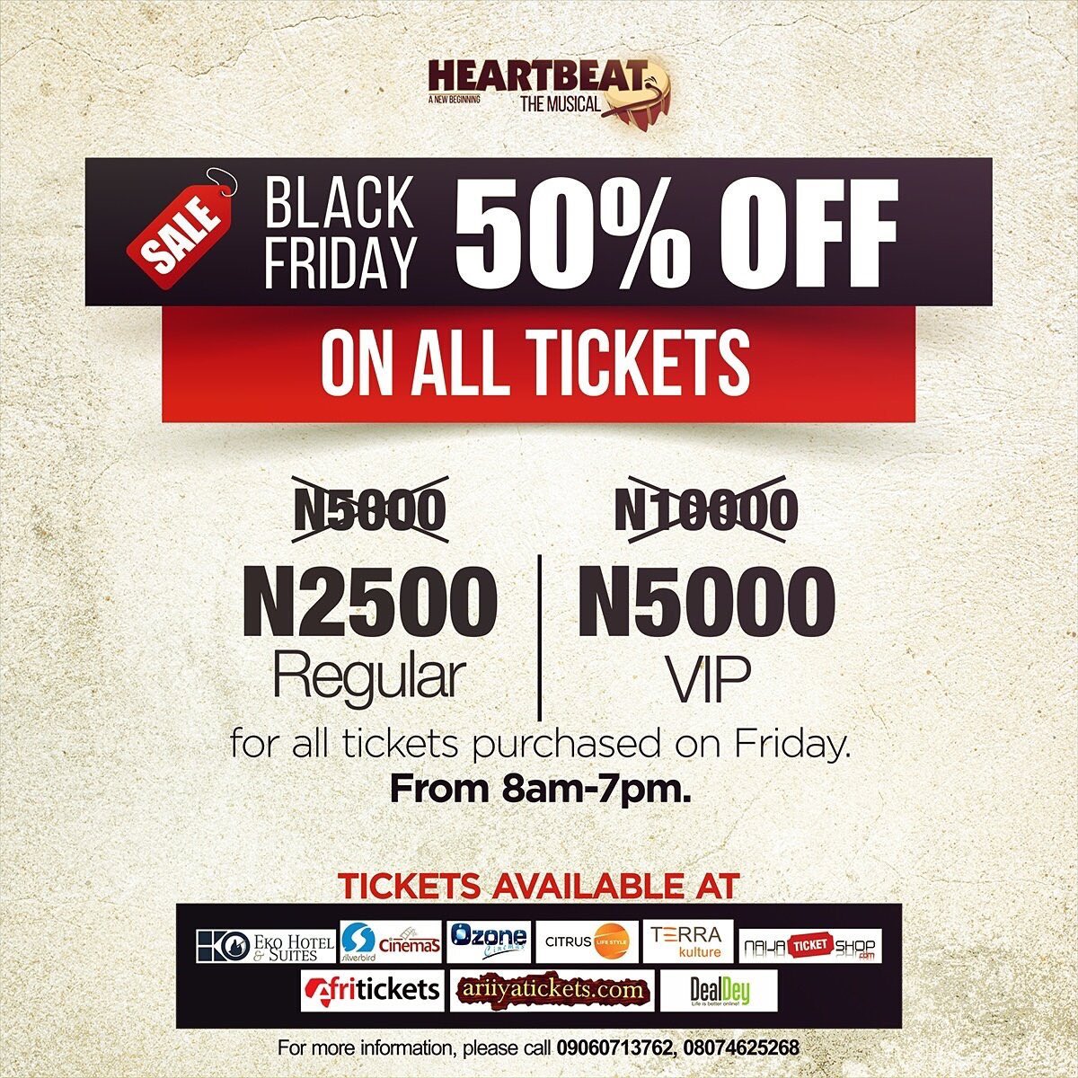 Chydee's tweet photo. Instead of N5k & N10k VIP, enjoy special #BlackFriday discount tomorrow. Get tickets for N2.5k & N5k VIP and enjoy greatness. #HBTheMusical https://t.co/nk7pI4XplQ