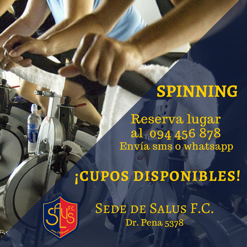 SalusFC's tweet photo. Cupos disponibles para #SPINNING, envía sms o wp al 094456878 y asegúralo ya.
Para el día Sábado, en los horarios de las 10, 11:15 y 12:10. https://t.co/wc29ymCVPr