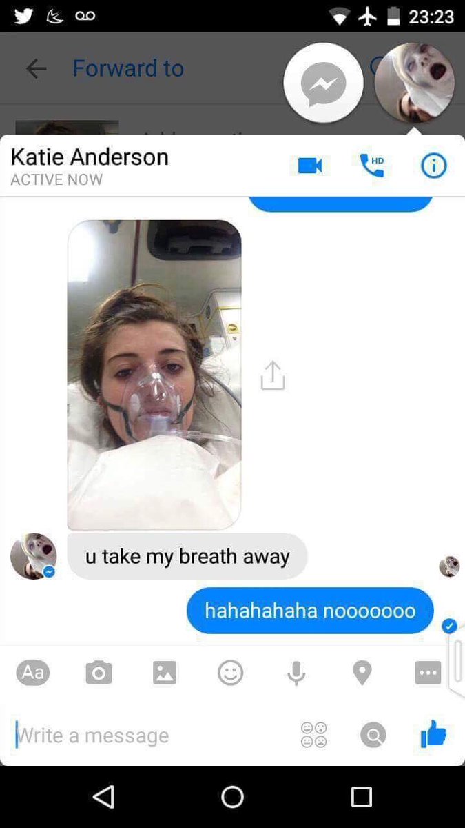 i'll never forget Katie being rushed to hospital, barely able to breathe, texting me this hahahah champion