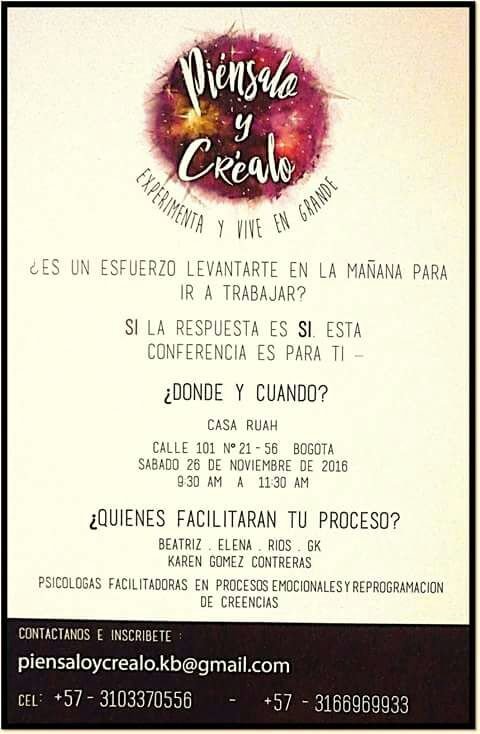 Descubre cuales son tus creencias limitantes y empieza a cambiarlas para lograr lo que deseas en tu vida!!! Piénsalo y Créalo. #Noviembre 26