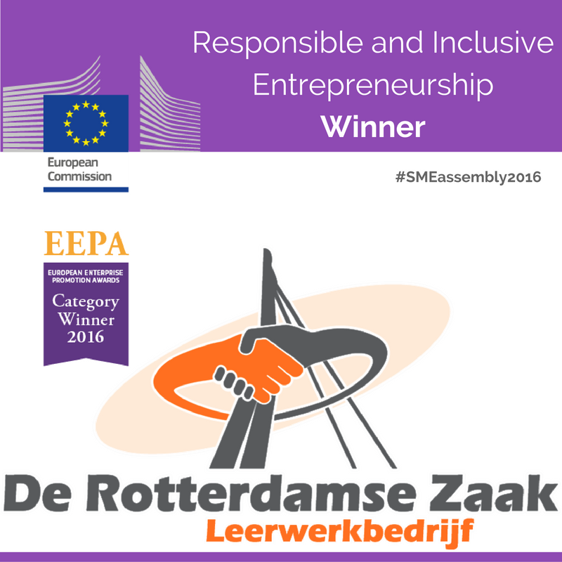 EEPA_EU's tweet photo. De Rotterdamse Zaak project won the Responsible &amp;Inclusive Entrepreneurship Award!🥇#SMEassembly2016 
 @okbklankbord https://t.co/qPkitcoWsO https://t.co/xIyqPc5pFu