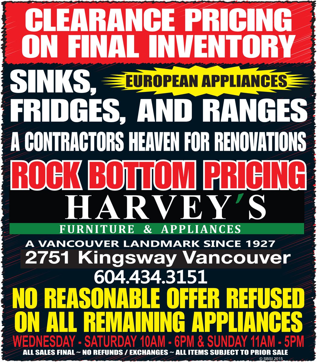 Clearance pricing on final inventory #appliance all fixtures office equipment and cabinets #harveystores ow.ly/s52s305ZljG
