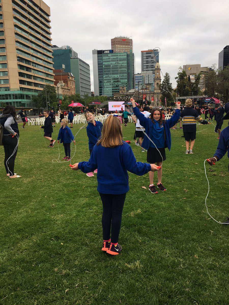 Great to see so many kids skipping in Vic Square in Adelaide at the <a href="/Kickstartforkid/">KickStart for Kids</a> breakfast this morning!