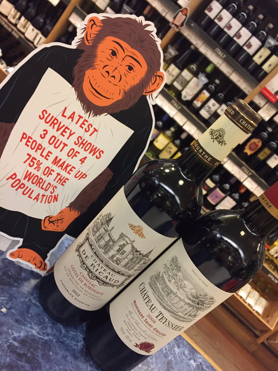 OddbinsQstreet's tweet photo. #Smartchimp thinks these 2 wines from Bordeaux are a smart choice, try in-store tomorrow @oddbins #12chimpsofchristmas https://t.co/7QGRYnHKOF