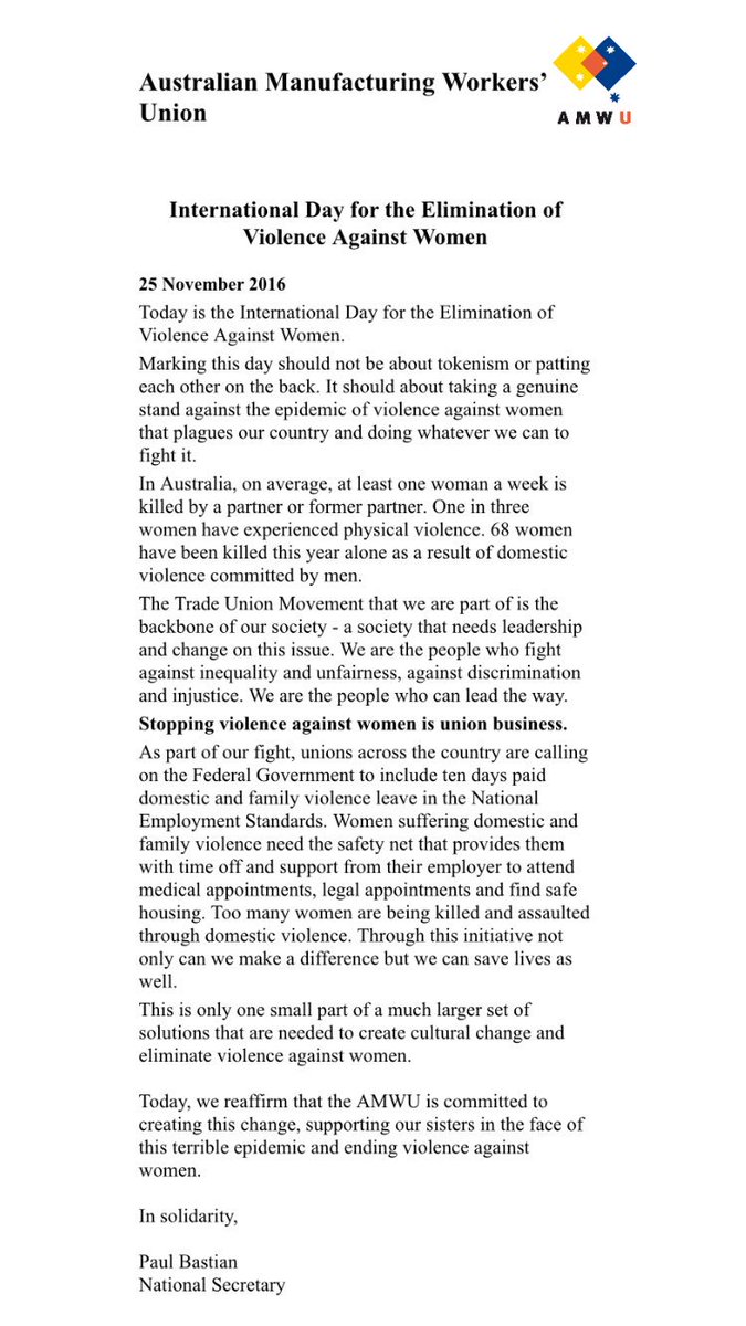Today is the International Day for the Elimination of Violence Against Women. Statement from <a href="/paulbastian/">Paul Bastian</a>:
