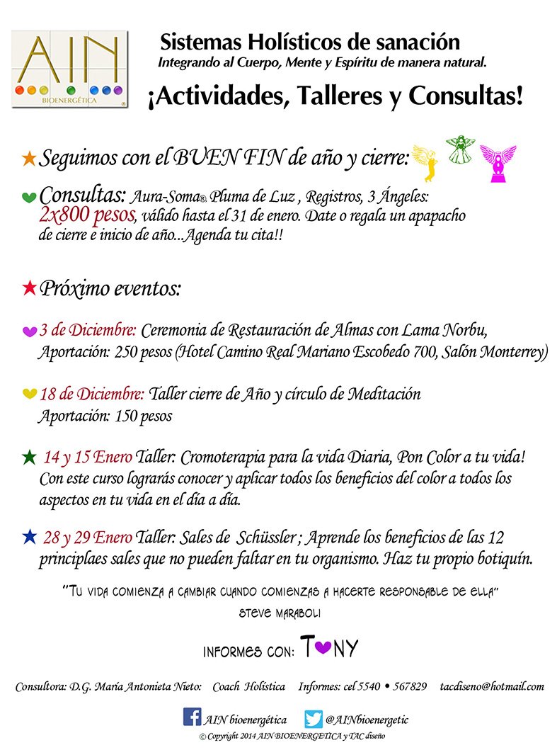 AINbioenergetic's tweet photo. Próximos eventos de Nov, Dic,hasta Enero!! El BUEN FIN de Año y cierre 2X1 en consultas sigue hasta enero por aniversario!! https://t.co/IjNxGFzZYf