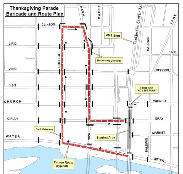 Here is the Elmira Holiday Parade route for tomorrow. Parade kicks off at 10am. Happy Holidays from The Elmira Professional Firefighters!