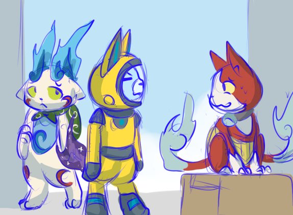 Inubashiji's tweet image. I really like the mascot trio, okay? #yokaiwatch #sketch