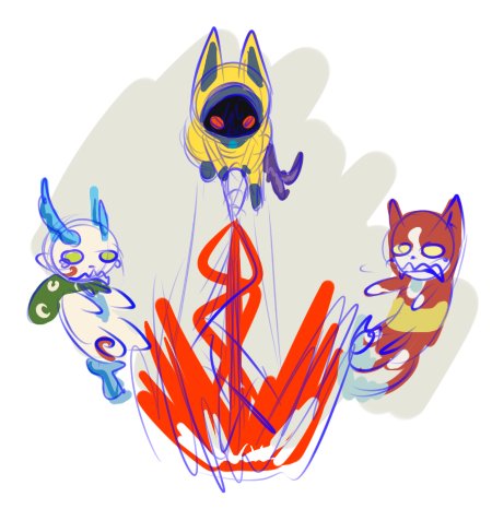 Inubashiji's tweet image. I really like the mascot trio, okay? #yokaiwatch #sketch