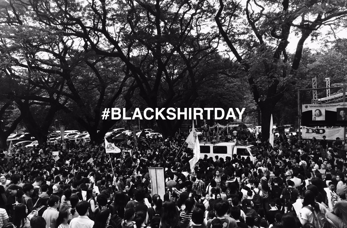 USCUPDiliman's tweet photo. Good morning, Diliman! Today is the National Day of Rage. Wear black!

1 PM | AS Steps
3 PM | Mendiola
4 PM | Luneta

#MarcosNoHero https://t.co/GMoEwUjiAB