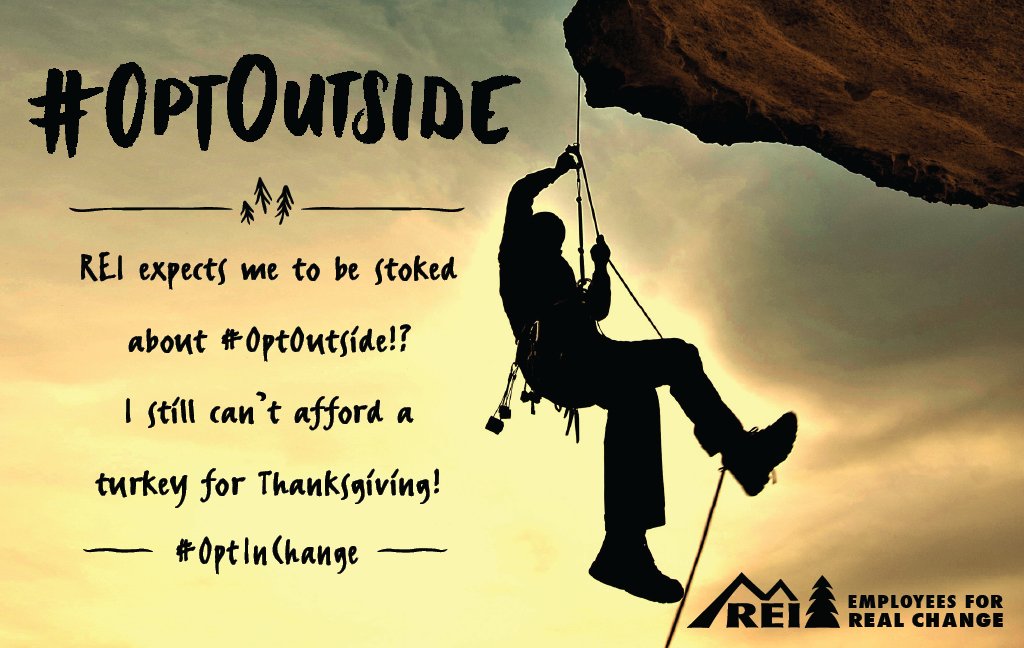 reigreenvests's tweet photo. Turkey anyone? We'll take your leftovers. Support the employees of #OptOutside. #OptInChange, #rei, #BlackFriday ☞ https://t.co/IJbVeluapO https://t.co/bA7ItGJ8Hz
