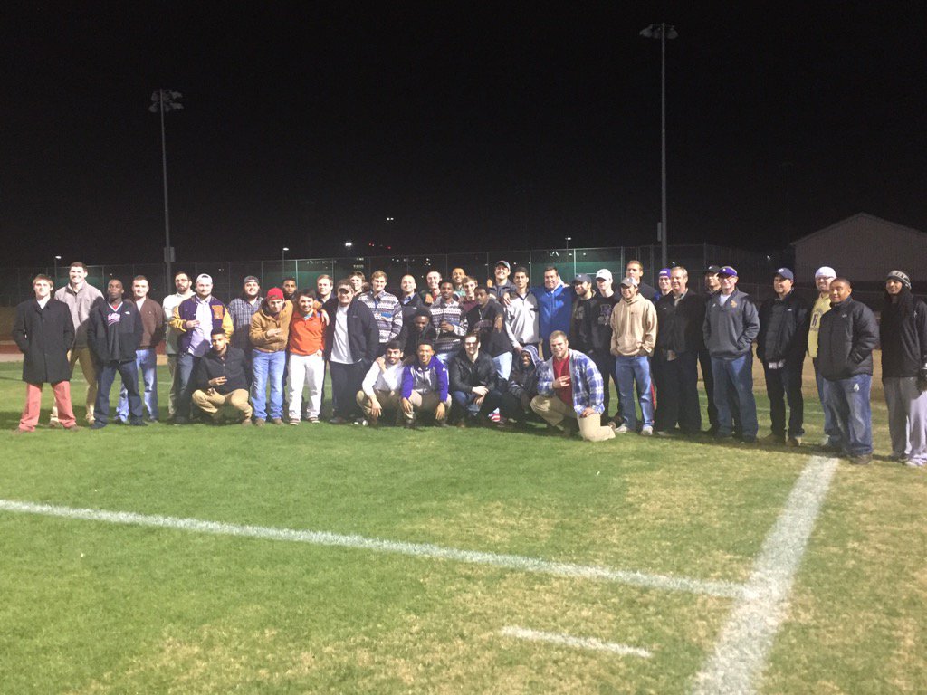 CoachKWallace's tweet photo. Thanks to our @PurplesFootball alumni for supporting our team at practice tonight. Happy Thanksgiving, Purples! https://t.co/5FSOmeTsqh