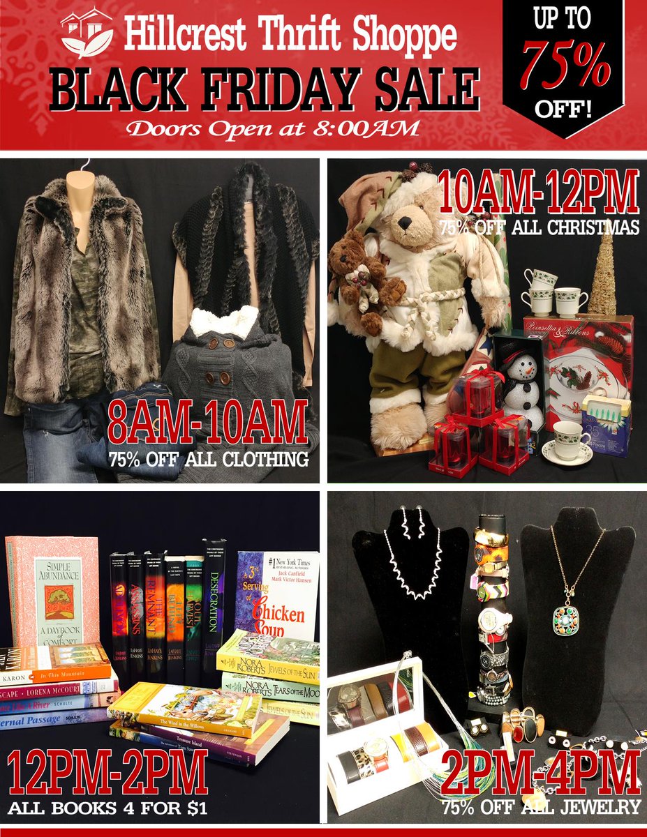 Don't forget to set your alarm for great Black Friday Deals at the Hillcrest Thrift Shoppe! Doors open tomorrow morning at 8AM!