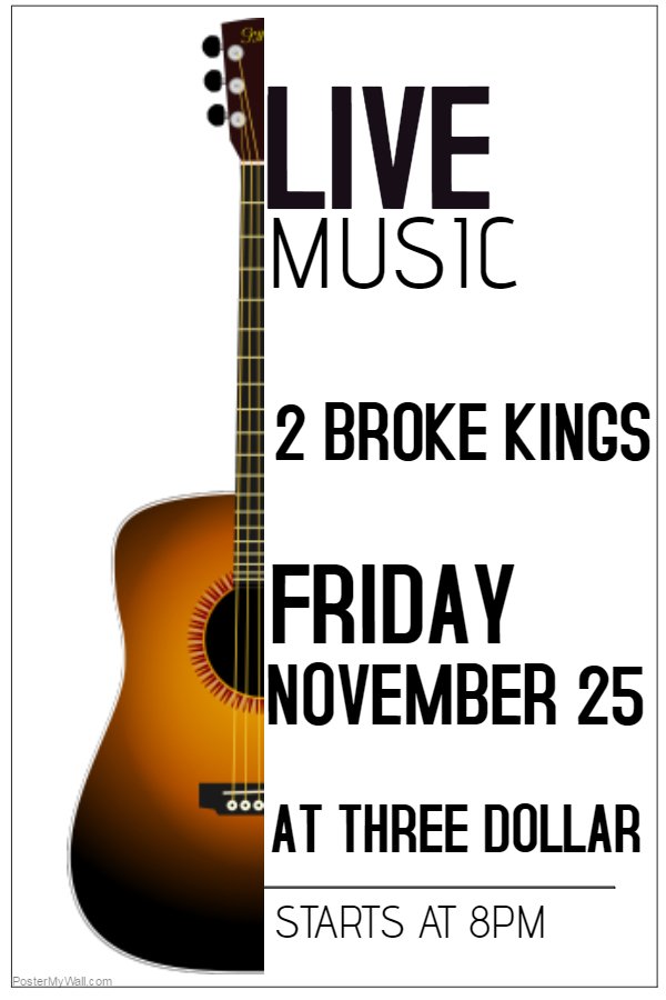 stephen_wines's tweet photo. 2 Broke Kings live tomorrow night! #threedollarcafe #livemusic #2brokekings https://t.co/3dbGEXWcge