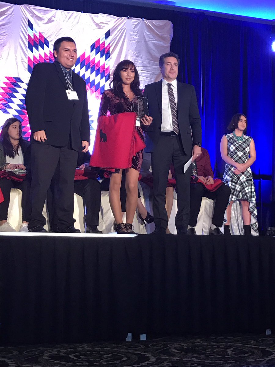 MAYA_Awards's tweet photo. Artistic Performance recipient Brooklyn Rudolph-Nicholas is welcomed onstage by new sponsor MITT President &amp; CEO Paul Holden https://t.co/qZRRfVVZFQ