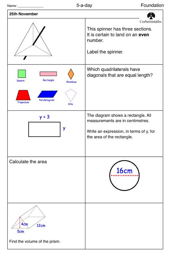Corbettmaths's tweet photo. Studying for Foundation GCSE Maths? Try today's Foundation 5aday or the challenging Foundation Plus 5aday https://t.co/fYF70ackDN