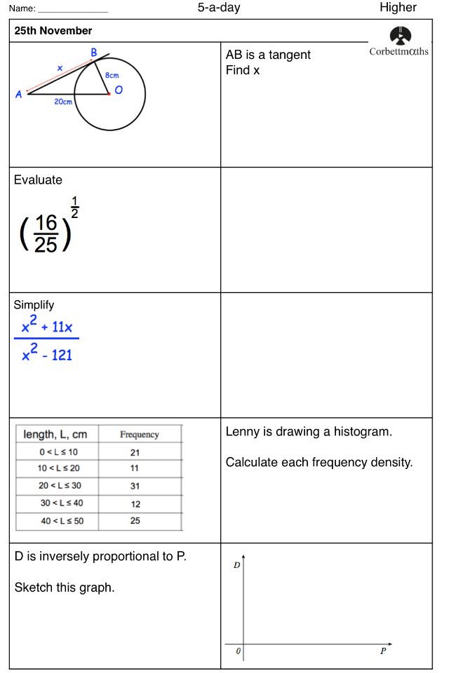 Corbettmaths's tweet photo. Studying for Higher GCSE Maths? Try today's Foundation Plus and Higher 5aday or the challenging Higher Plus 5aday https://t.co/xz4l03fndw
