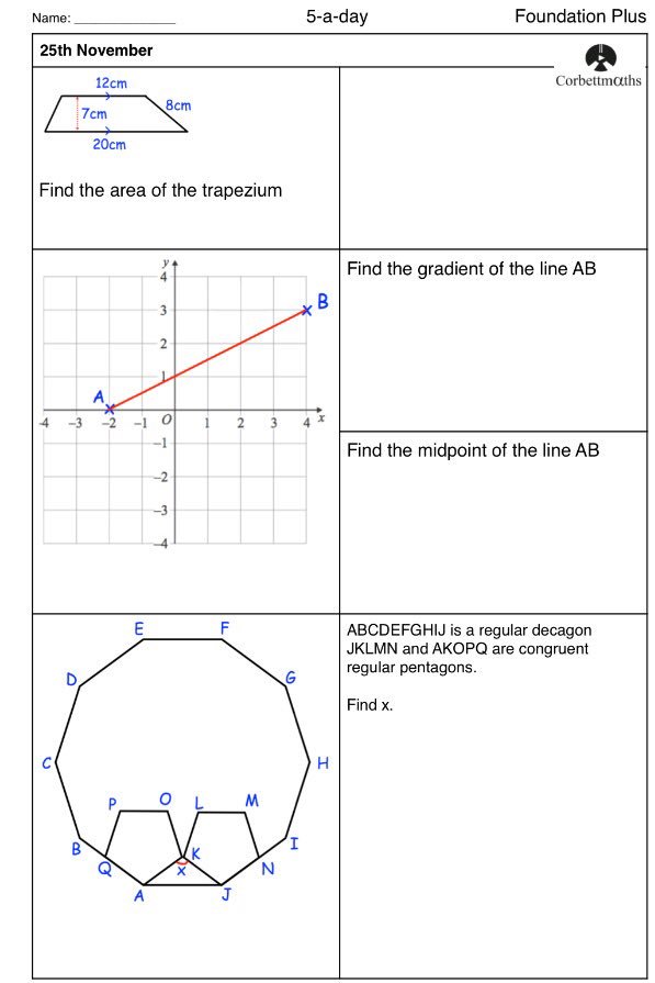 Corbettmaths's tweet photo. Studying for Higher GCSE Maths? Try today's Foundation Plus and Higher 5aday or the challenging Higher Plus 5aday https://t.co/xz4l03fndw