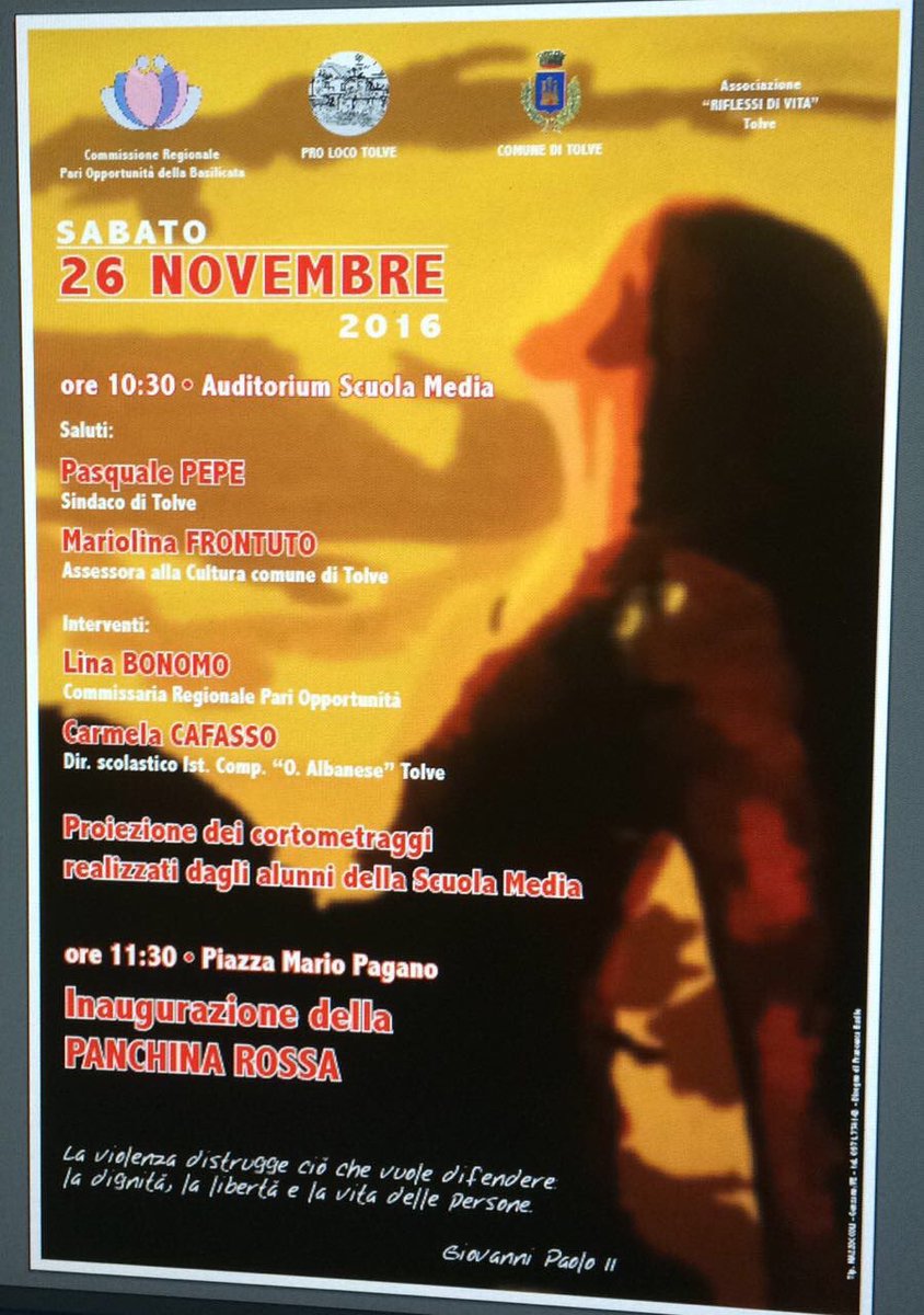 RosannaDErario's tweet photo. #panchinarossa #tolve #prolocotolve
#noallaviolenzasulledonne https://t.co/Xizhg8FXae
