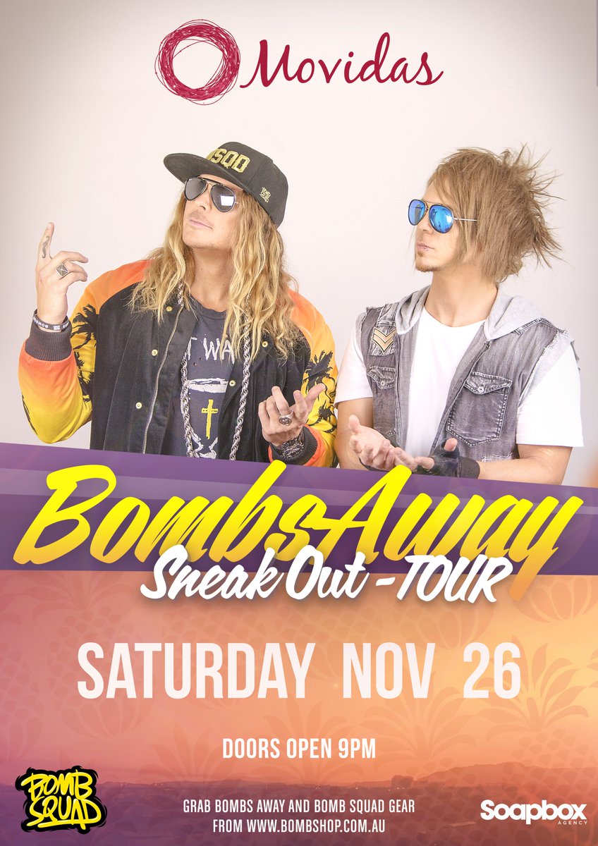 MovidasMackay's tweet photo. @BombsAwayMusic is at @MovidasMackay  tomorrow night! So keen to hear their NEW tracks! #sneakouttour #bombsawaymusic #bombssquad #mackay https://t.co/hGLbW0iSVX