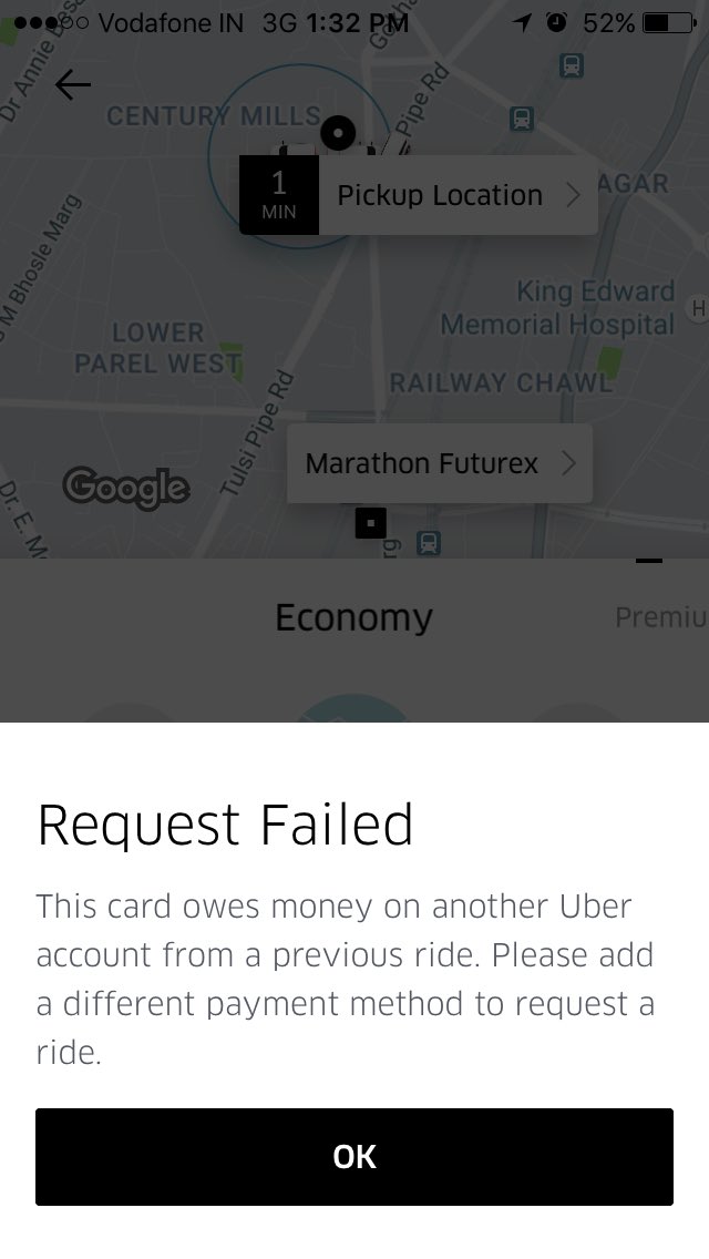 WithoutTheHood's tweet photo. @Uber_Mumbai I am unable to book a ride it giving me an error have share the screenshot ... Help please. https://t.co/huZwjeyHEN