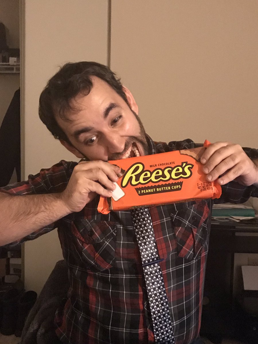 PodianPodcast's tweet photo. #PodernFamily looks like @DamianAtwood is happy about the gift I got home. #ReesesCups #HugeCandy https://t.co/qg4ifpOlPn