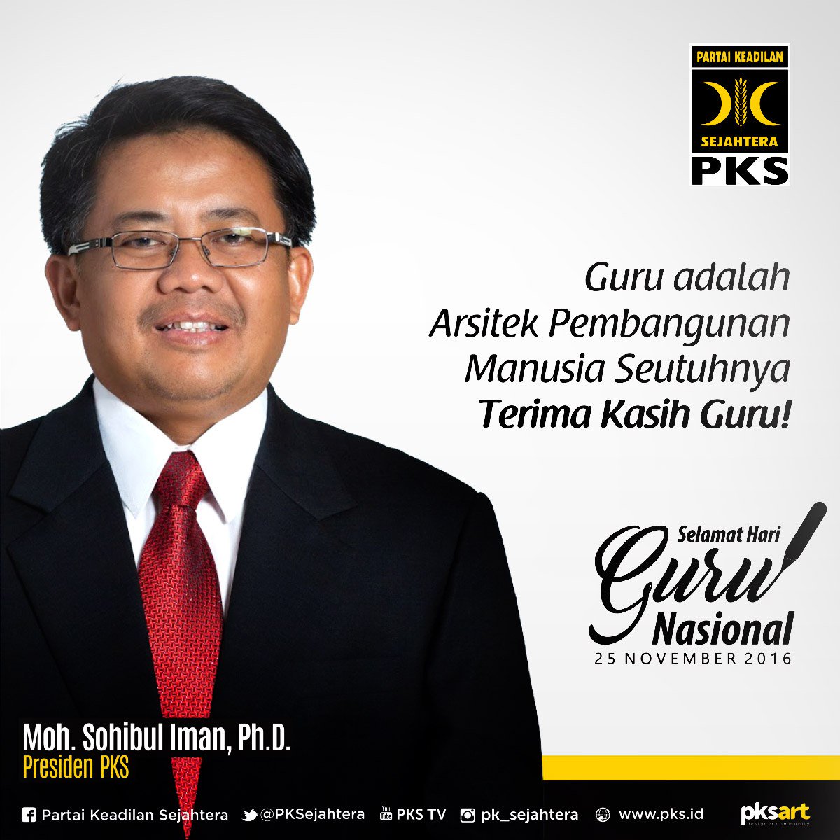 PKSejahtera's tweet photo. Guru adalah arsitek pembangunan. Terima kasih guru. #harigurunasional  @msi_sohibuliman https://t.co/JtcWJ1c1f2