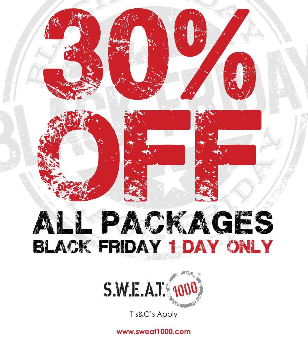 Black Friday is here !! 
30% Off All <a href="/SWEAT1000/">S.W.E.A.T. 1000</a> Packages !!
1 Day only - Friday 25 November 2016 ! 
Get SWEATING !
#BlackFriday #SWEAT1000