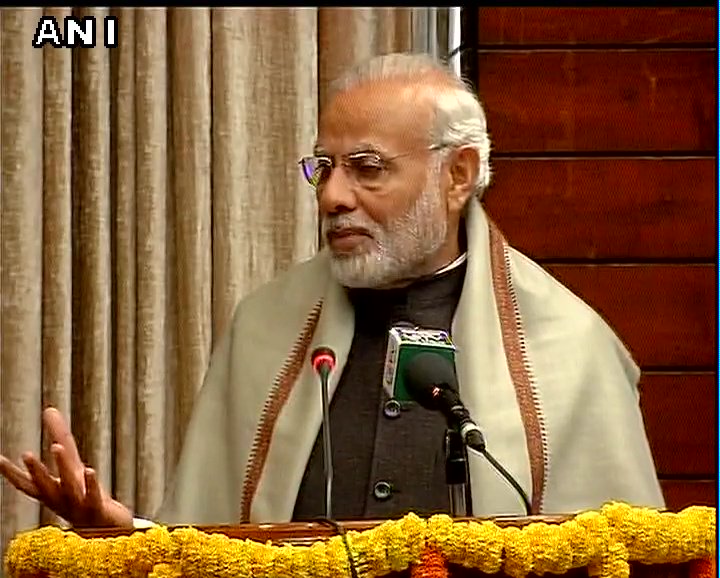 ANI's tweet photo. Over the years people have forgotten their duties under the Constitution but only remember their rights: PM Modi in Delhi https://t.co/lagA52jVke