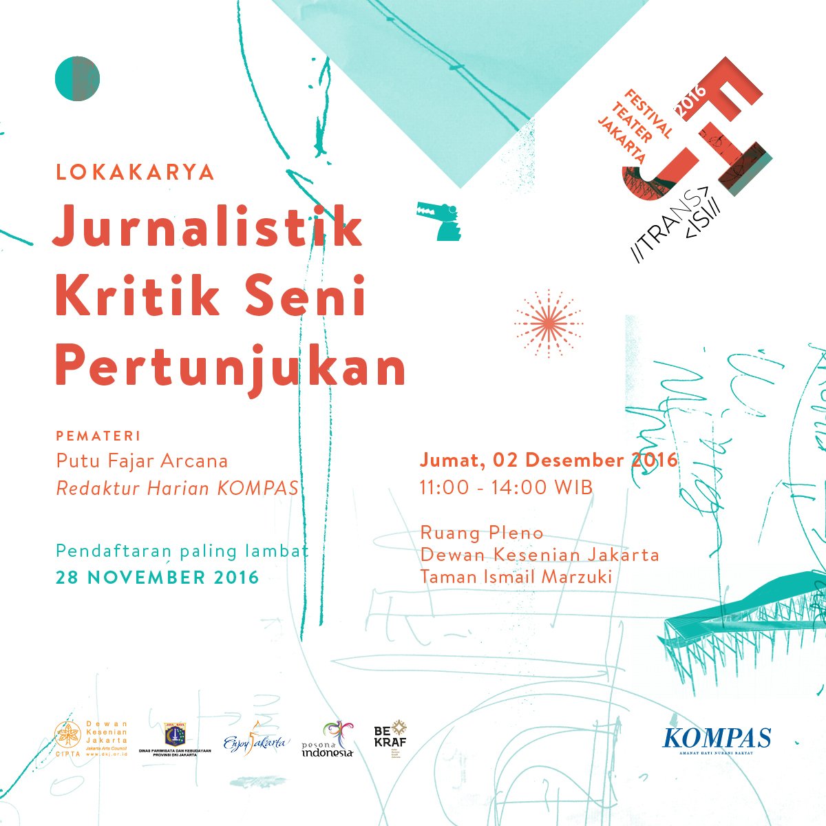 hypekompascom's tweet photo. Ingin tahu ttg Jurnalistik Kritik Seni Pertunjukan? Ikuti lokakaryanya di #FTJ2016.
Terbuka bagi publik & GRATIS! Info: @FTJKita https://t.co/88Up3eTCqO