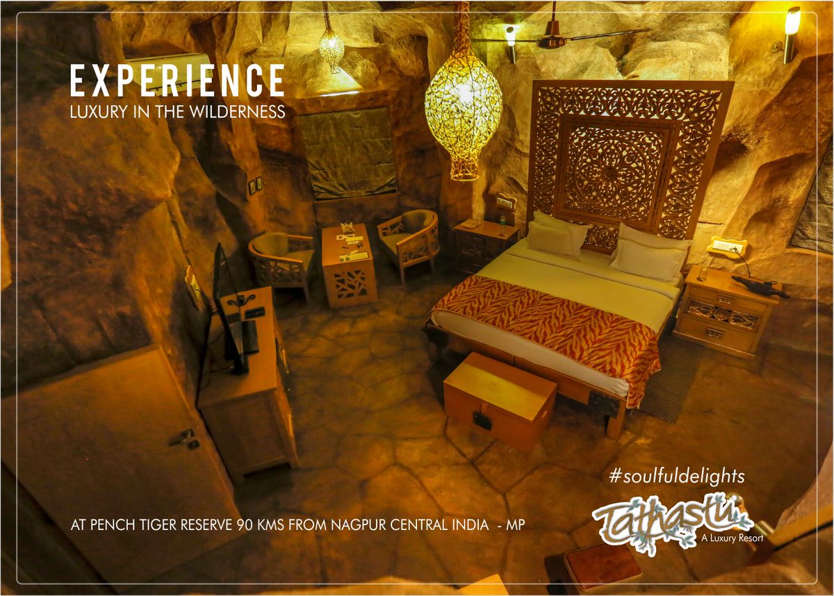 TathastuResorts's tweet photo. Go back in time. Stay in the majestic Cave Rooms in the wilderness at Pench Tiger Reserve #tathasturesorts #penchtigerreserve #caveroom https://t.co/5YGiRNEWpK