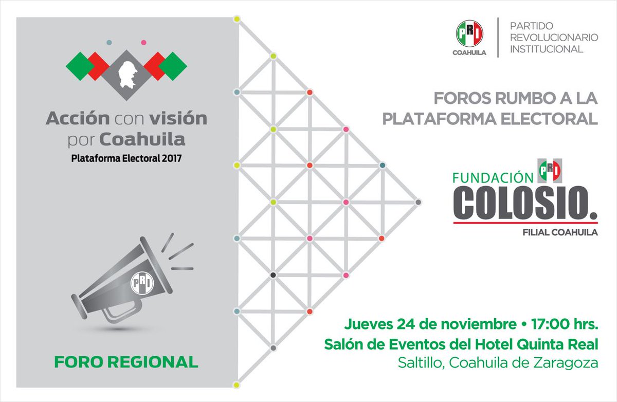 SaltilloColosio's tweet photo. Acción con visión por Coahuila.  #PlataformaElectoral2017 Foro Regional Saltillo @rubenmoreiravdz @aguillondavid @jaimebuenoz https://t.co/gLs3hAxtBw