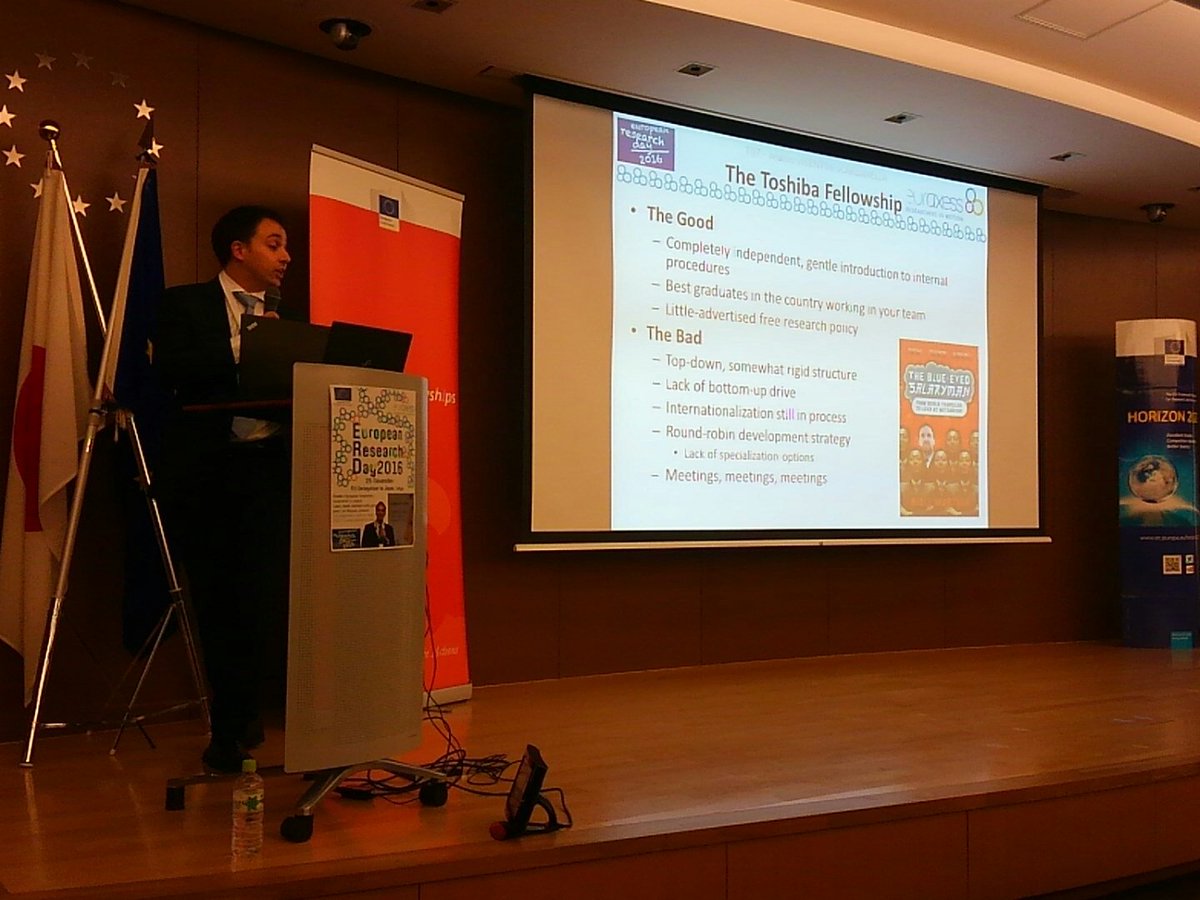euraxess_japan's tweet photo. #ERD2016 next talk by Dr Visentini Scarzanella, from Toshiba R&amp;D. 'Italy to Japan, &amp; academia to traditional zaibatsu' https://t.co/ibkAWfw55c