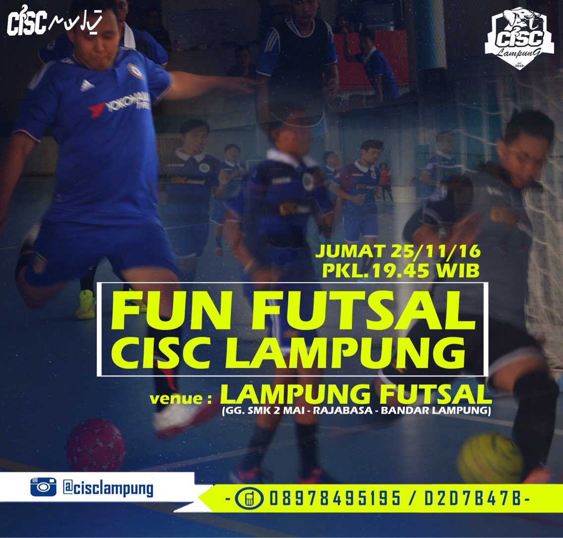 CHELSEA_UNILA's tweet photo. #MalamIni FUNFUTSAL @CISClampung . Pkl.19.45WIB at LAMPUNG FUTSAL. https://t.co/6FVgiSyx7V